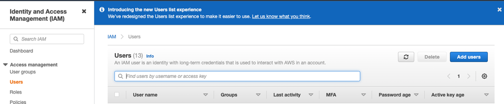 AWS IAM Management Console - Adding a new user